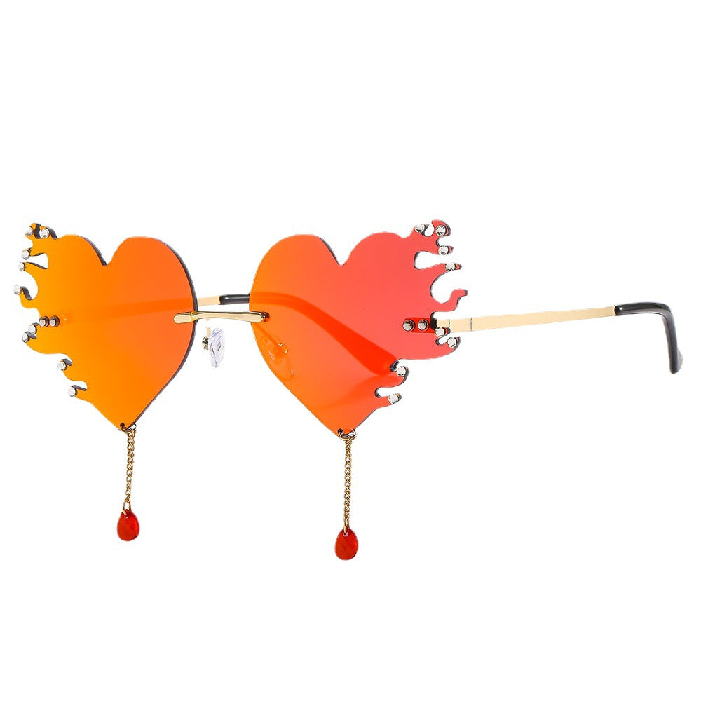 Wholesale PC Heart Flame Drill Frameless Sunglasses